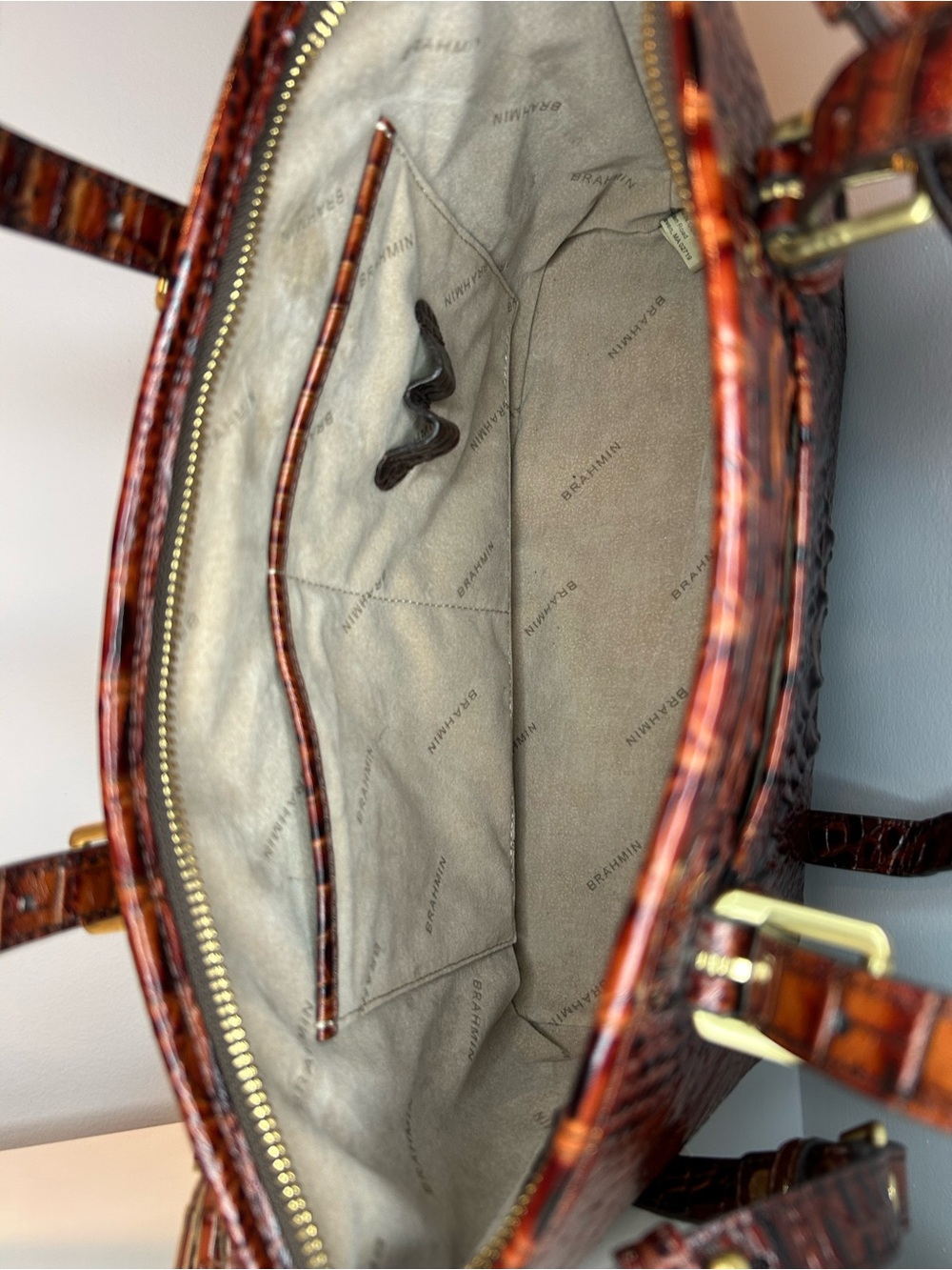 Brahmin Mini Asher Pecan Melbourne Croc Leather Satchel Authenticated - Picture 10 of 11